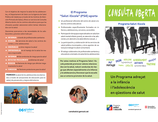 Tríptic divulgatiu del servei Consulta Oberta per a famílies (bilingüe català-castellà)
