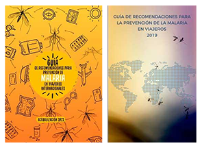 Portades de les dues edicions de la guia de recomanacions per a la prevenció de la malària en viatgers internacionals
